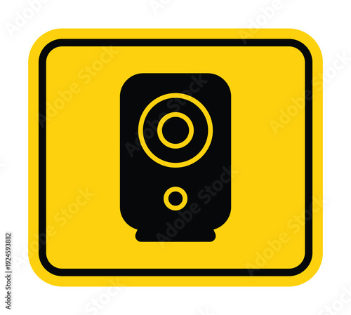 Black Speaker Icon on Yellow Background for Music and Audio Representation