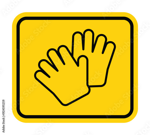 Safety Gloves Icon Illustration on Yellow Background for Workplace Signage