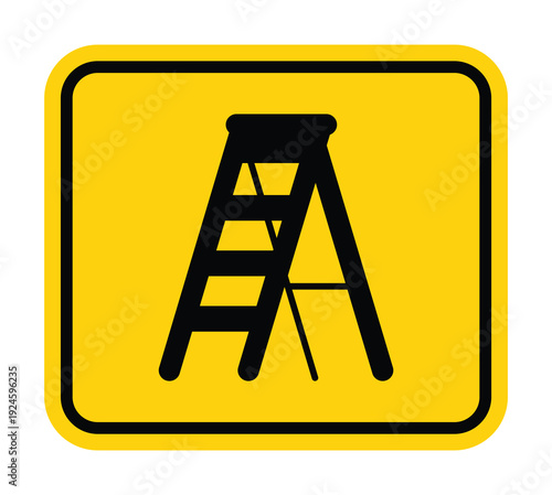 Caution Sign Featuring Ladder Icon on Bright Yellow Background