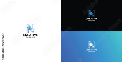 Technology logo vector. N initial logo design
