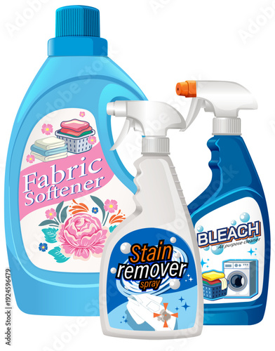 Laundry Cleaning Products Bottles Vector Illustration