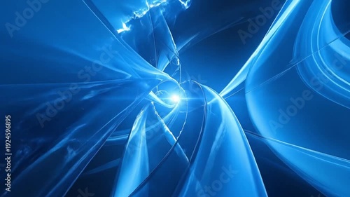 Abstract blue background with glowing light streaks and fluid curves
