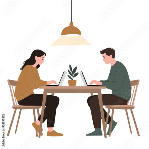 Couple Working Together at Home Table