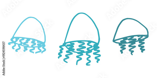 Set of hand drawn jellyfish doodle Sea animal illustration Cute marine underwater creature Medusa sketch clipart Single element for web, design, decor, children's print