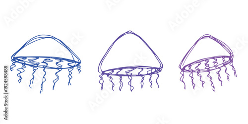 Set of hand drawn jellyfish doodle Sea animal illustration Cute marine underwater creature Medusa sketch clipart Single element for web, design, decor, children's print
