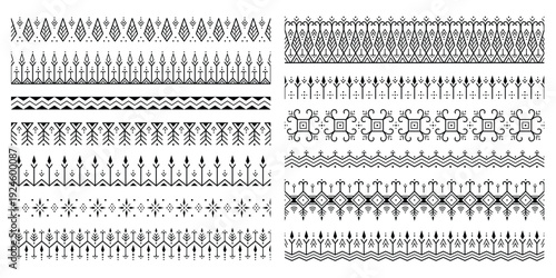 Seamless tribal geometric horizontal ornament tattoo pattern set collection