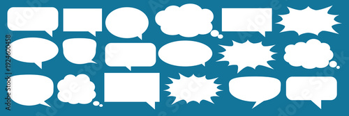 A set of chat box designs for comments on social media or comics. Vector designs of speech bubbles, text boxes, and conversation chat columns in comics.	
