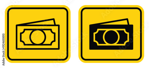 Black and Yellow Money Icon Design for Financial Services and Cash Theme