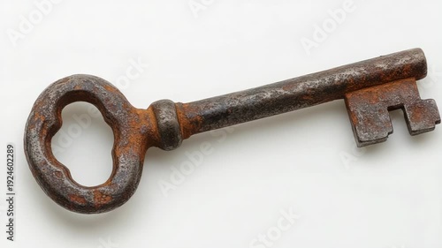 Wallpaper Mural A rusty, antique key lies on a white surface, its aged surface contrasting with the plain background Torontodigital.ca