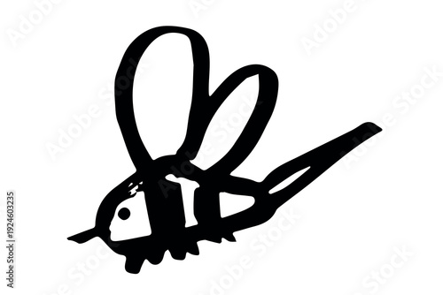 Hand drawn happy funny cute honey bee clipart Adorable flying striped insect friendly kawaii bumble bee For kids print, web, design, decor, logo