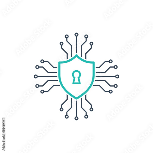Cyber Security Shield Icon with Circuit Lines – Data Protection & Network Privacy Illustration