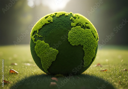 Green globe with moss on grassy field outdoors