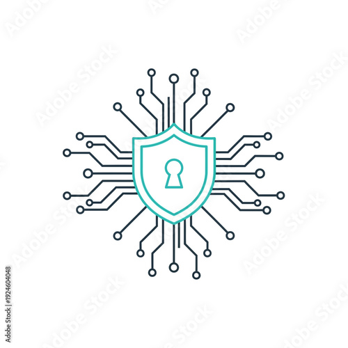 Cyber Security Shield Icon with Circuit Lines – Data Protection & Network Privacy Illustration