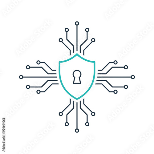 Cyber Security Shield Icon with Circuit Lines – Data Protection & Network Privacy Illustration