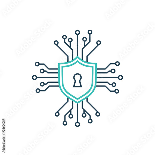 Cyber Security Shield Icon with Circuit Lines – Data Protection & Network Privacy Illustration