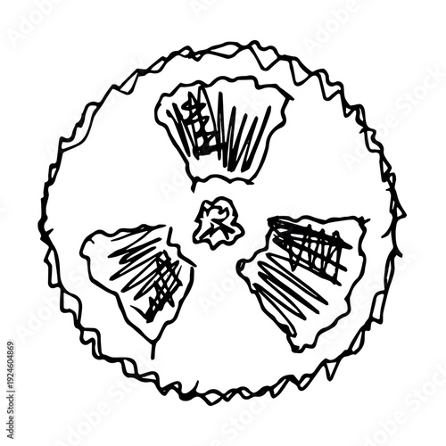 Hand drawn radiation sign Nuclear radiation hazard symbol Radioactive danger warning sign clipart in doodle style Nuclear safety Radioactive waste Single element for print, web, design, decor
