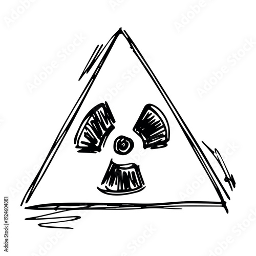 Hand drawn radiation sign Nuclear radiation hazard symbol Radioactive danger warning sign clipart in doodle style Nuclear safety Radioactive waste Single element for print, web, design, decor