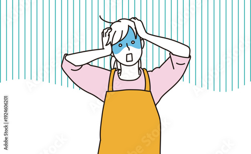 ショックで頭を抱える主婦のイラスト素材