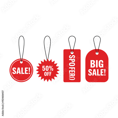 Vibrant Red Price Tags for Retail Sales and Discount Promotions