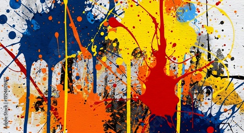 Abstract design with splash paint effect on canvas.