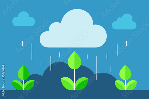  Summer Rainstorm Landscape with Fresh Green Plants and Light Drizzle