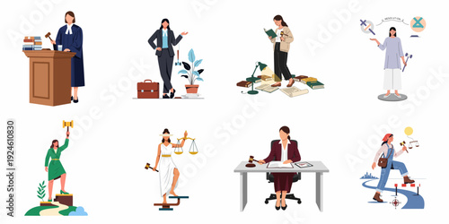 Diverse Women in Law and Justice: Empowering Legal Professionals and Concepts Illustration Set