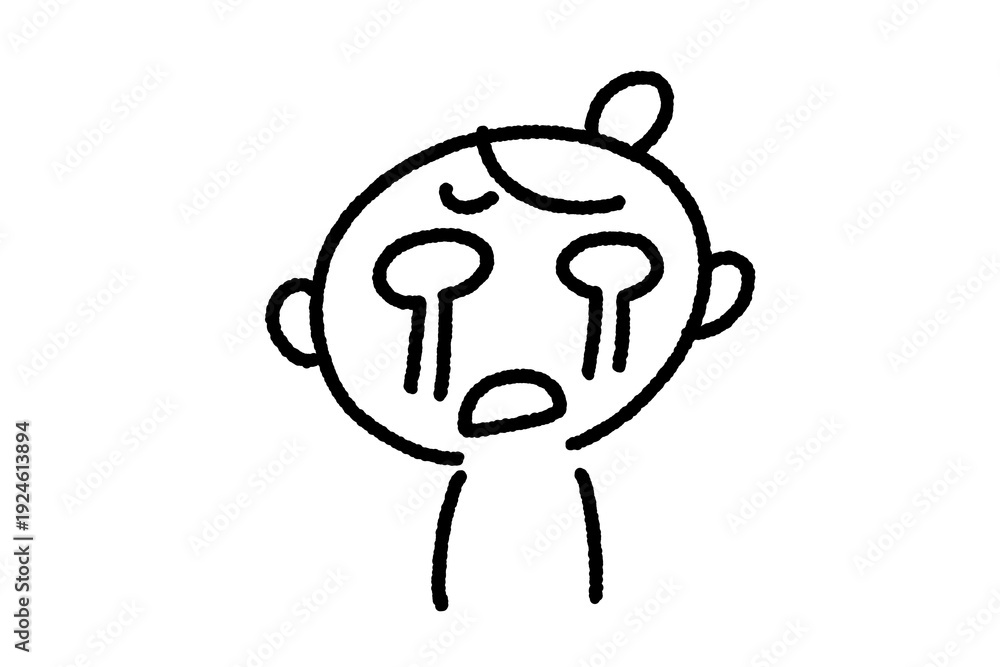 Obraz premium 辛くて泣く女性キャラクターの手描きの線画 悲しい・号泣