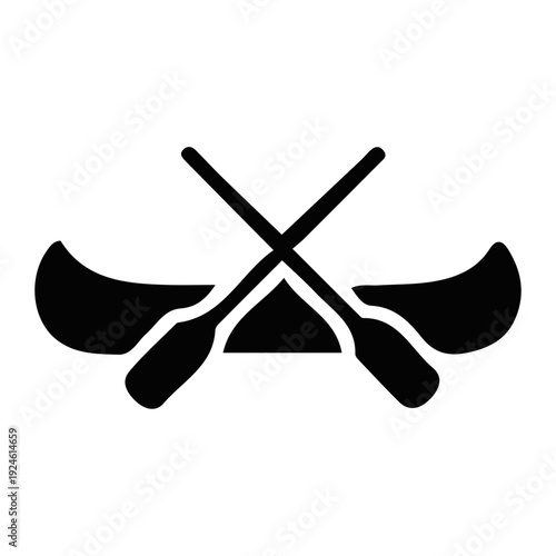 Graphic illustration depicting two canoes with crossed paddles, symbolizing outdoor water recreation, adventurous paddling, and serene lake or river sports for enthusiasts