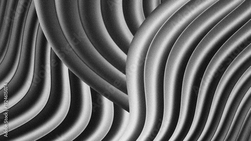 Wallpaper Mural Abstract 3D black and white wavy lines pattern with grainy texture. Elegant monochrome geometric background featuring curved metallic ridges and cinematic shadows. Torontodigital.ca