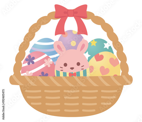 イースターエッグとうさぎの入ったかわいいバスケット