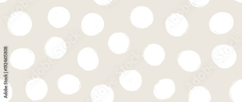 Pastel beige birthday polka dot seamless pattern. Repeated ecru round painted confetti background. Happy dotted wallpaper for Easter wrapping paper, birthday decoration, kid bday nursery decor. Vector