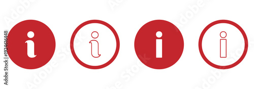 Info icons set. Information icon on isolated on white background. Lowercase i symbols, help button graphics, circular info signs, UI support icons, minimal design elements pack. eps 10