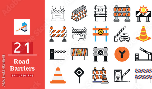 Collection of road barriers and construction signs icons