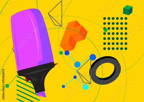 Felt Tip Pen geometrical graphic retro theme background. Minimal geometric elements. Vintage abstract shapes vector illustration.