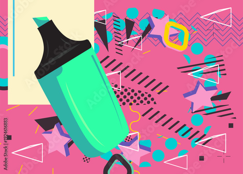 Felt Tip Pen geometrical graphic retro theme background. Minimal geometric elements. Vintage abstract shapes vector illustration.