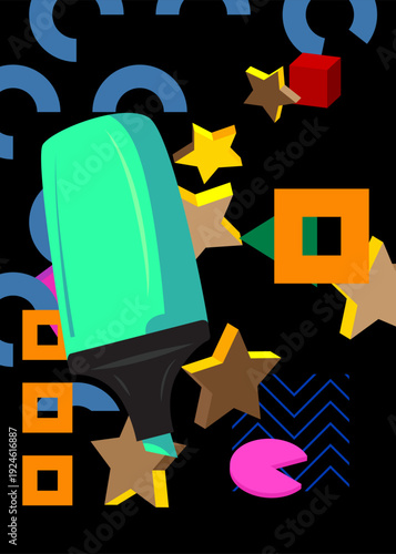 Felt Tip Pen geometrical graphic retro theme background. Minimal geometric elements. Vintage abstract shapes vector illustration.