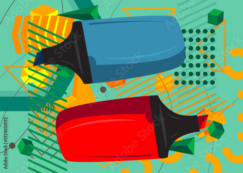 Felt Tip Pen geometrical graphic retro theme background. Minimal geometric elements. Vintage abstract shapes vector illustration.