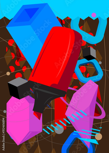 Felt Tip Pen geometrical graphic retro theme background. Minimal geometric elements. Vintage abstract shapes vector illustration.