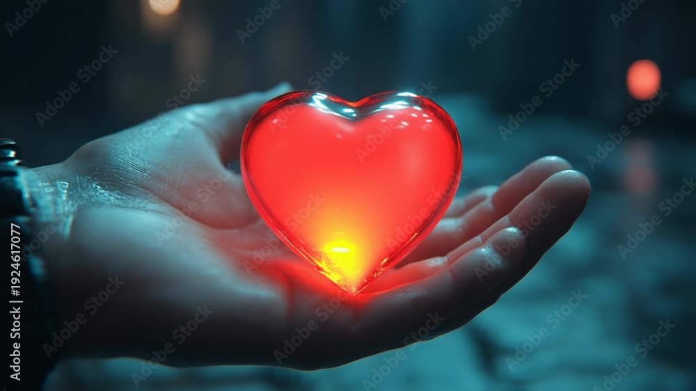 custom made wallpaper toronto digitalGlowing red heart held in a hand against a dark backdrop, with soft light bokeh