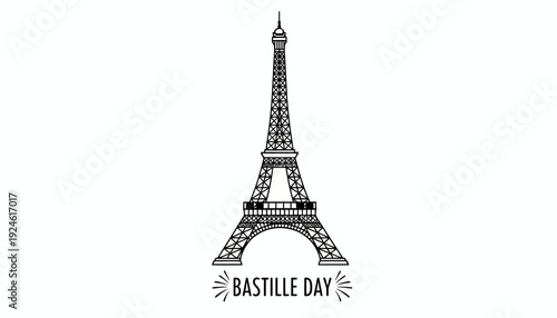 Eiffel Tower Silhouette for Bastille Day Celebration, France National Holiday