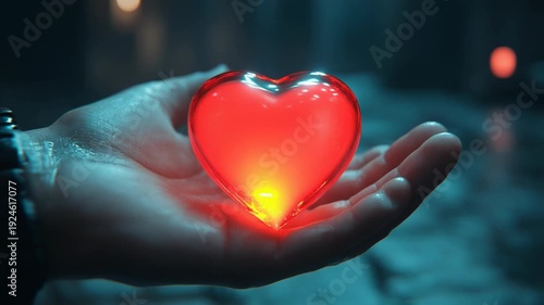 Wallpaper Mural Glowing red heart held in a hand against a dark backdrop, with soft light bokeh Torontodigital.ca