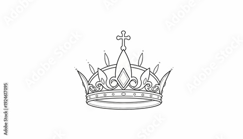 Elegant Crown Illustration with Cross Symbol, Royal Symbol, Luxury Icon, Monarchy Emblem