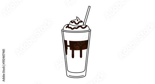 Chocolate Milkshake with Whipped Cream and Drizzle in a Tall Glass with Straw