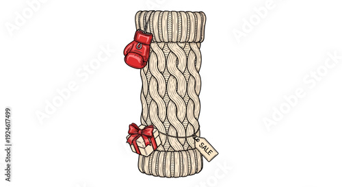 Christmas Boxing Glove Stocking with Gift and Sale Tag - Festive Sale Concept