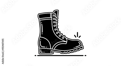 Black Work Boot Icon with Protective Toe Cap and Laces