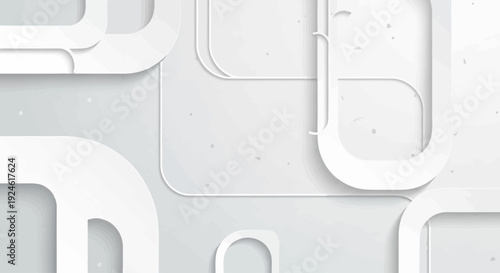 Abstract white geometric shapes forming a futuristic maze-like pattern on a gray background from a top-down viewpoint