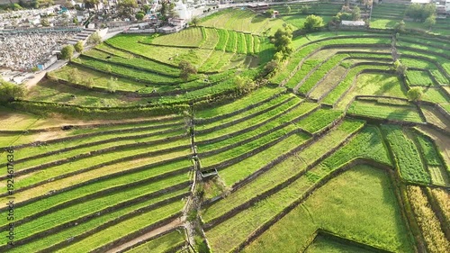 Aerial view of ancestral terraces in the city of Arequipa, Peru, in the district of Paucarpata