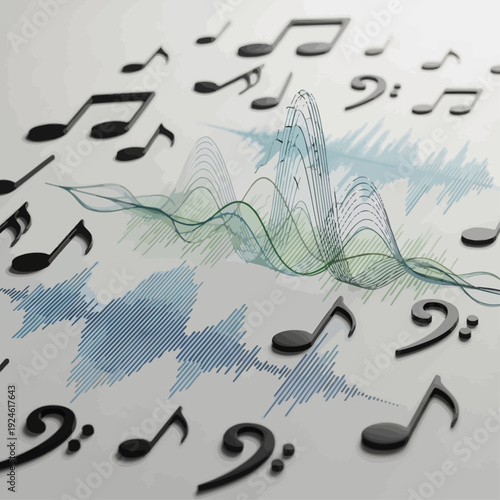 Visual Representation of Sound Waves and Musical Notes in a Creative Illustration