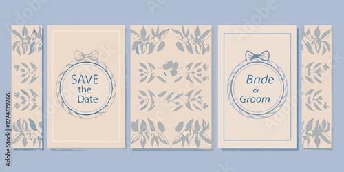 Four wedding invitation templates with floral wreaths and soft colors