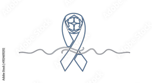 Awareness Ribbon with Stylized Star Symbol and Decorative Line